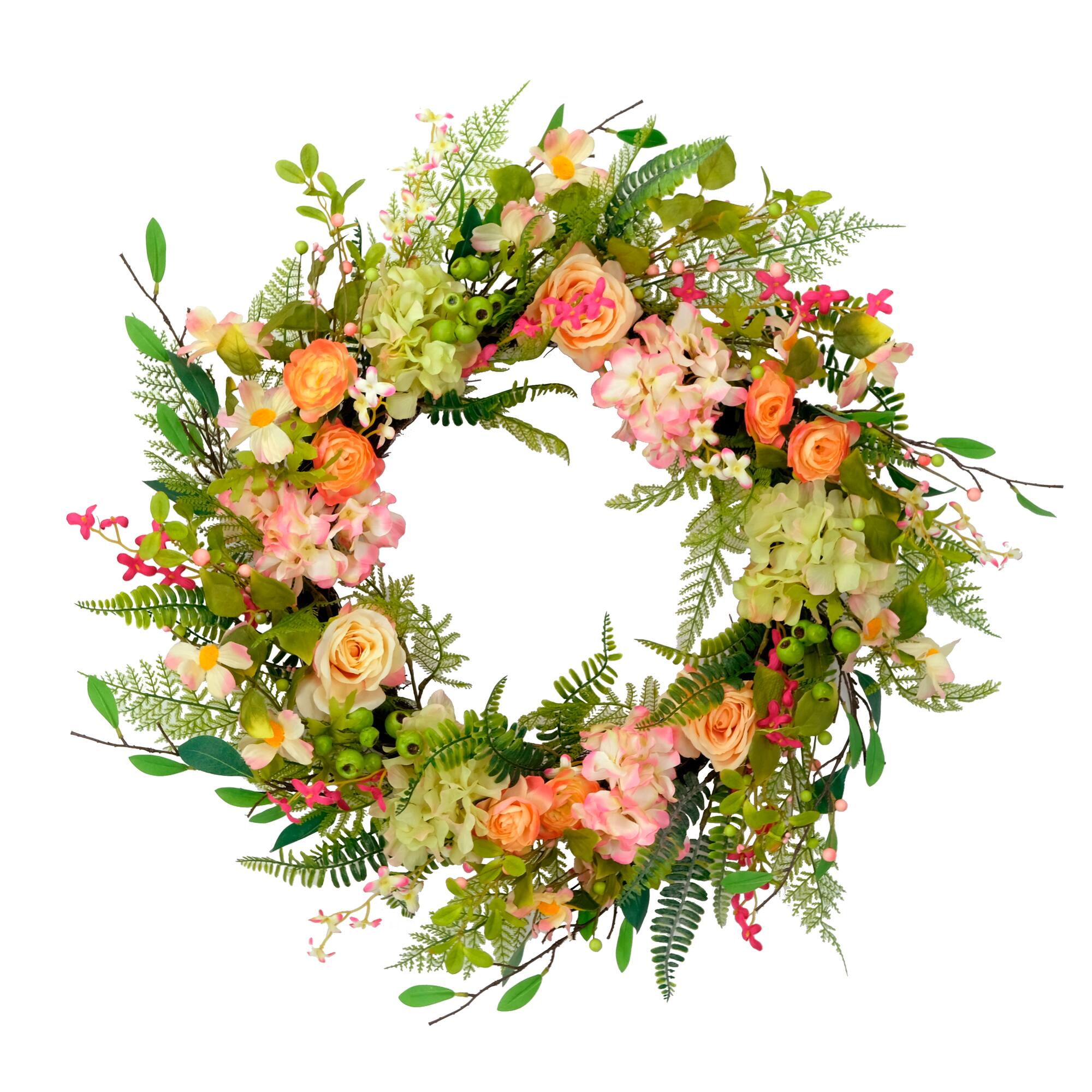 6 Pack: 30'' Multicolored Rose Floral Bouquet Spring Wreath
